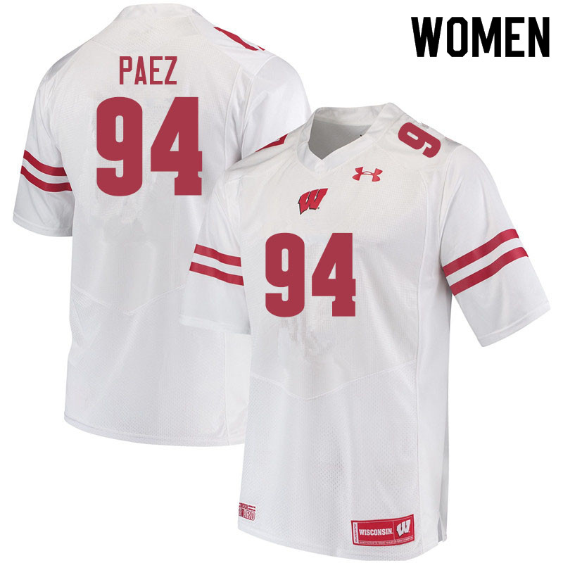 Women #94 Gio Paez Wisconsin Badgers College Football Jerseys Sale-White